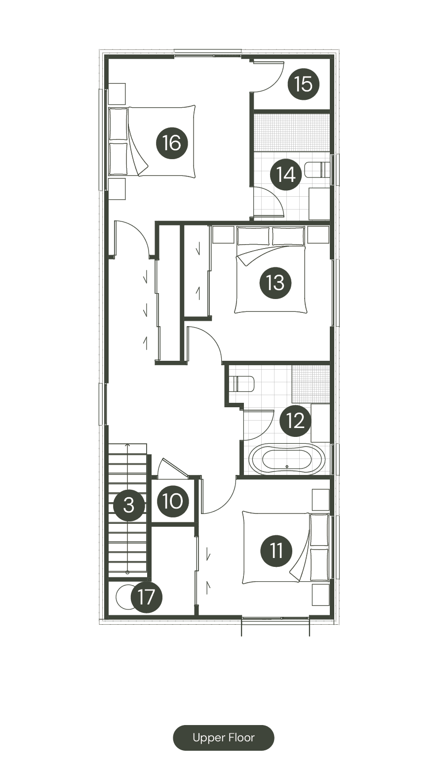 Residences 3–8 — Upper floor plan